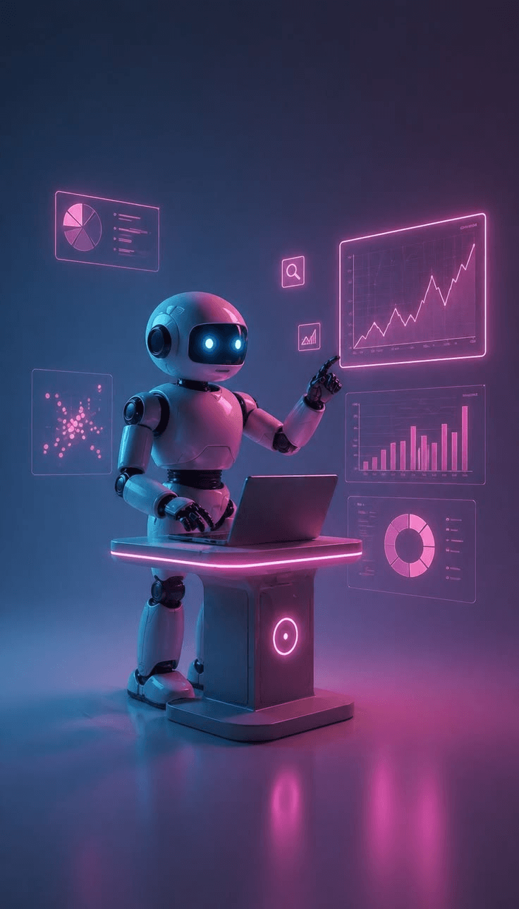 AI Robot interacting with charts